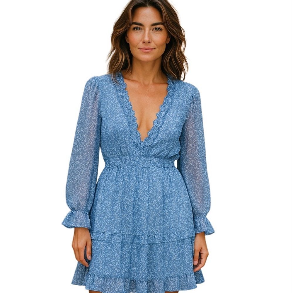 Cottagecore Charming Blue Swing Dress Floating Fairy Soft Girl Backless SZ M